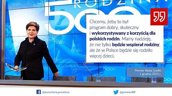 Pierwsze urodziny Programu Rządowego Rodzina 500 plus z udziałem Premier Beaty Szydło w Konecku
