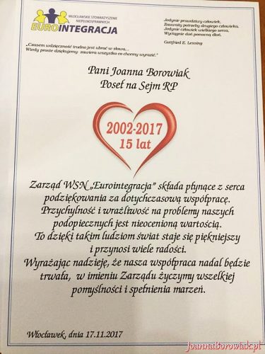 Jubileusz 15-lecia działalności włocławskiego Stowarzyszenia "Eurointegracja"
