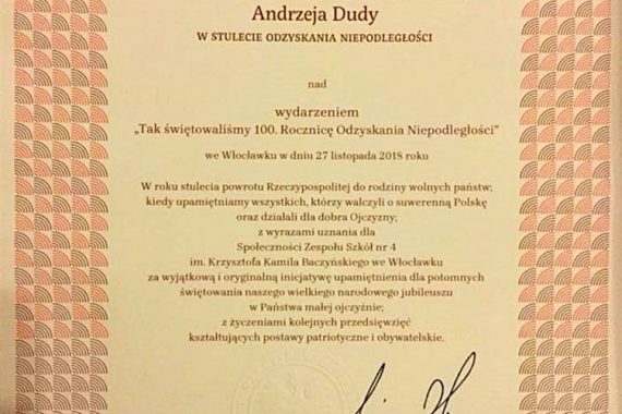 "Tak świętowaliśmy 100. Rocznicę Odzyskania Niepodległości" - uroczystość pod Patronatem Narodowym Prezydenta RP Andrzeja Dudy
