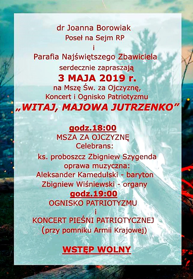 Poseł Joanna Borowiak serdecznie zaprasza na uroczystości patriotyczne w Parafii Najświętszego Zbawiciela