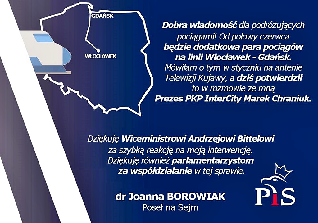 Będzie dodatkowe połączenie PKP InterCity Włocławek - Gdańsk