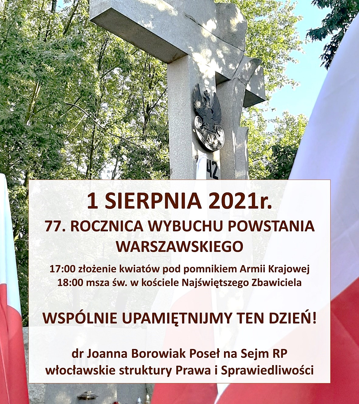 Poseł Joanna Borowiak zaprasza na obchody 77. rocznicy wybuchu Powstania Warszawskiego