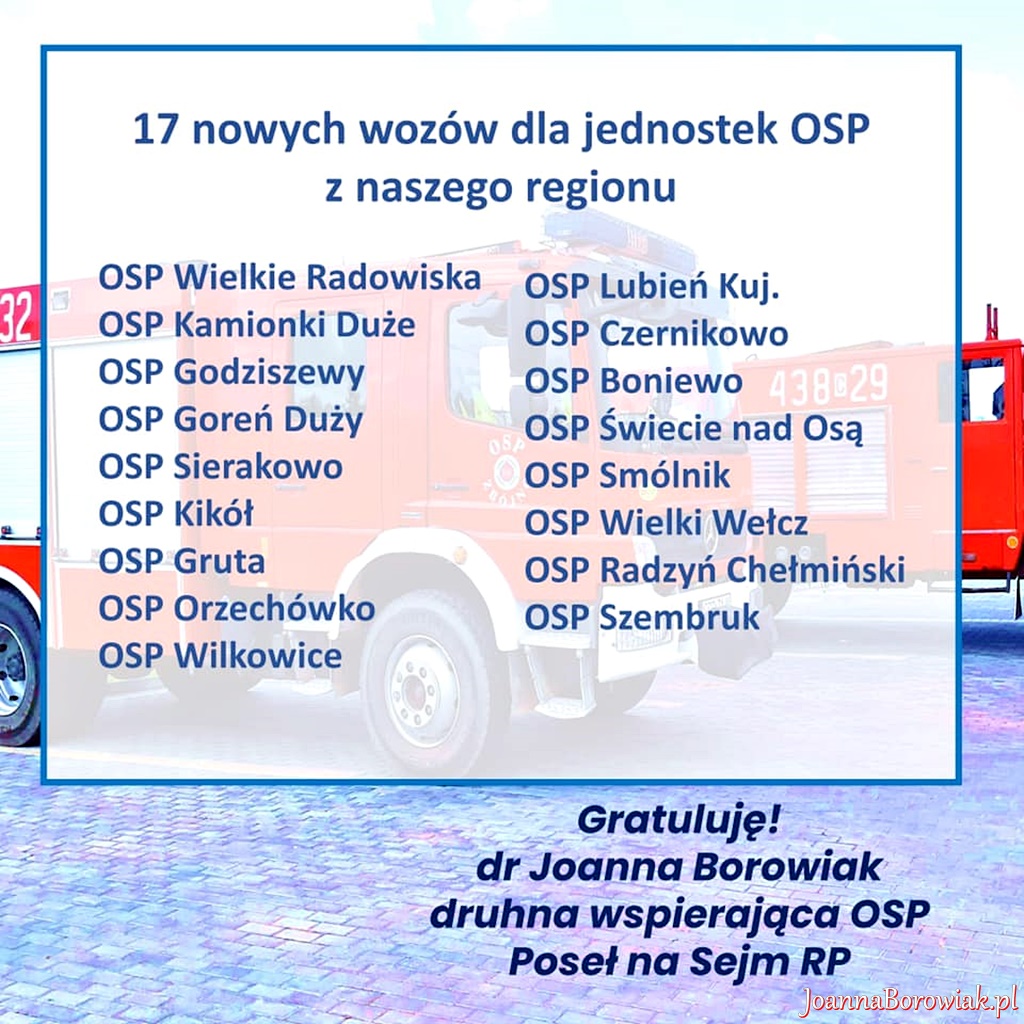 Dofinansowanie na zakup samochodów ratowniczo-gaśniczych dla OSP