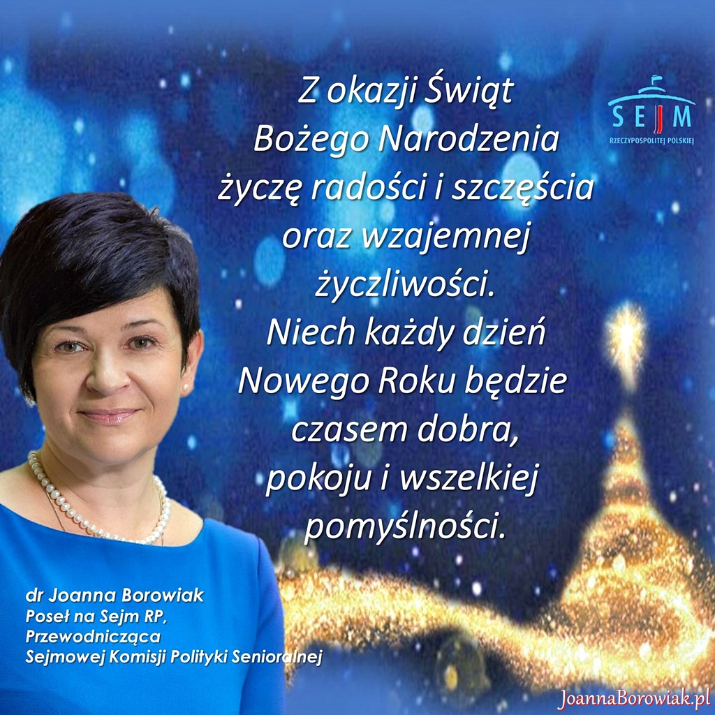 Poseł Joanna Borowiak składa najlepsze życzenia z okazji Świąt Bożego Narodzenia