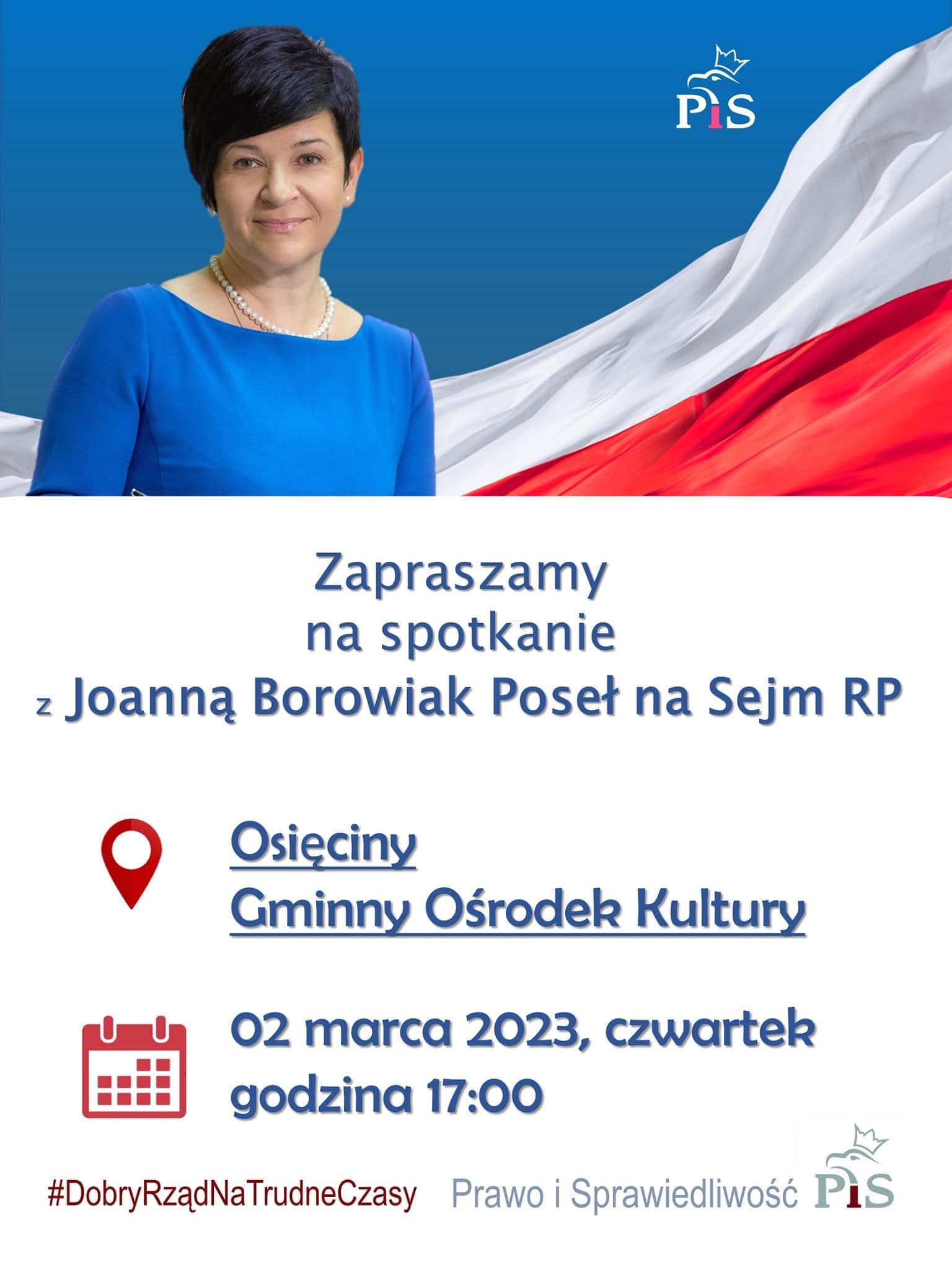 Poseł Joanna Borowiak zaprasza na spotkanie w gminie Osięciny